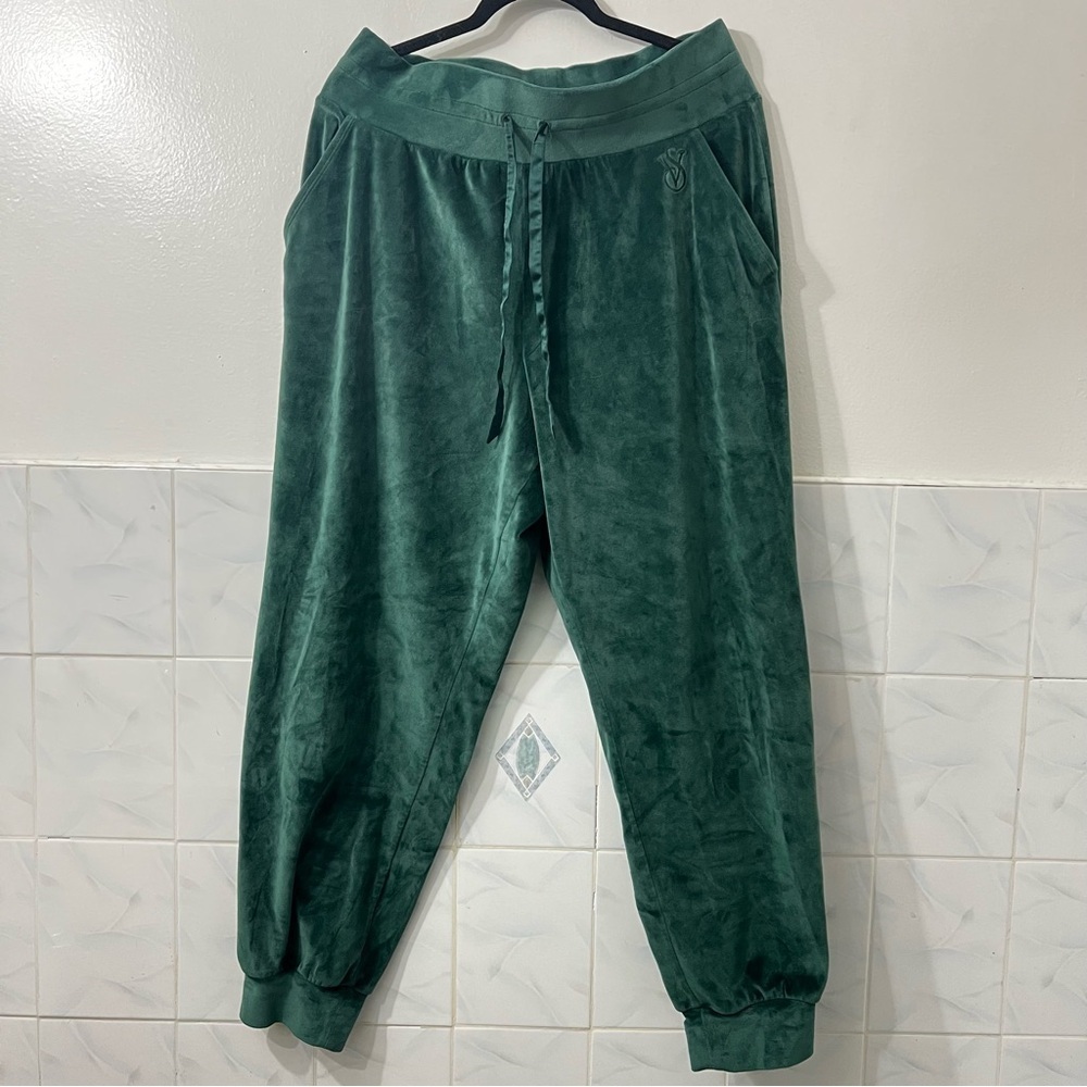 Victoria’s Secret Velour Jogger Pants Women L Green Athleisure Lounge Y2K Casual